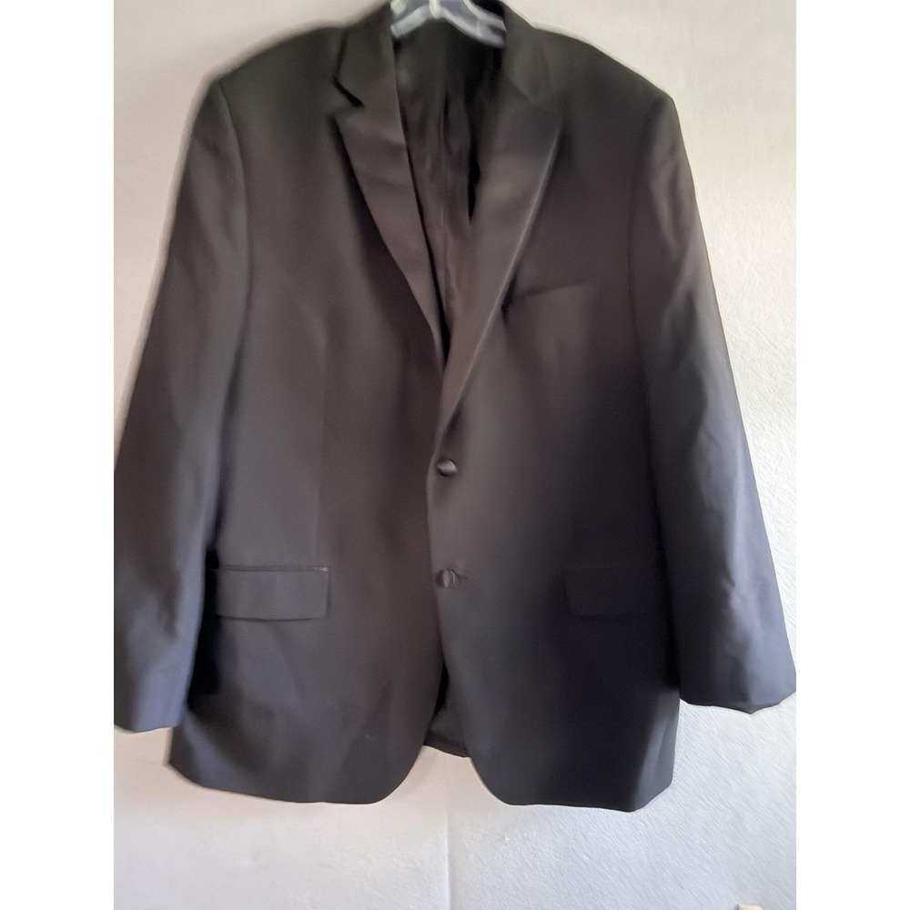 Wilke-Rodriguez Suit Jacket Mens 48L Black Wool Blend 2 Button Formal Business